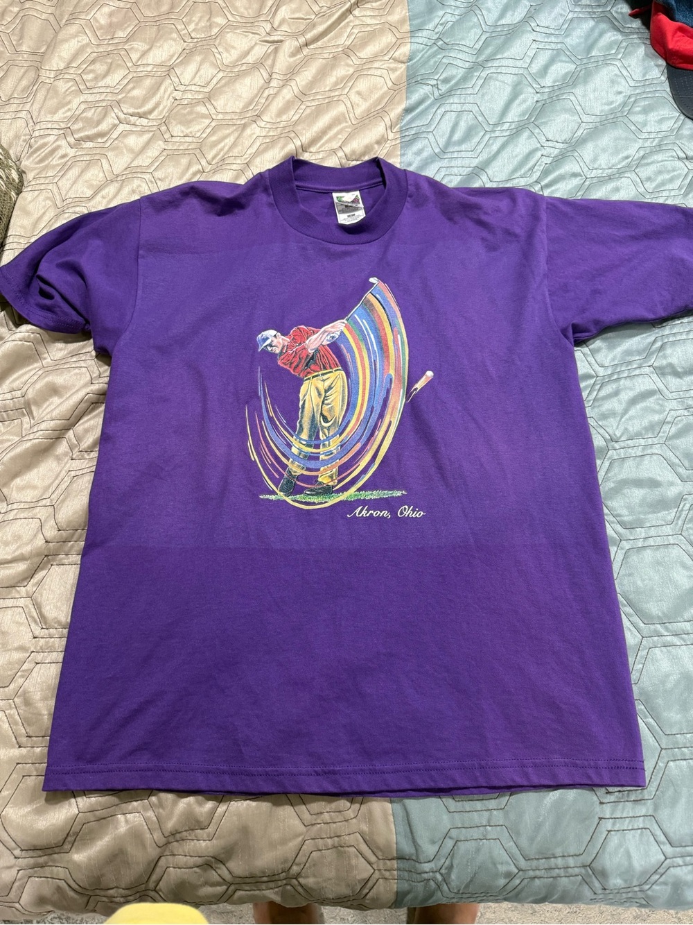 Vintage T Shirt Akron Ohio Golf Size Large Purple Short Sleeve